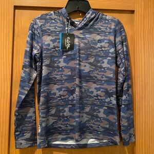 Salt Life Boy’s Navy/Gray Camo Fish SLX (Drifit) Hoodie NWT Size M